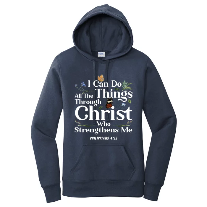 Christian Bible Verse Philippians 4:13 Flower Butterfly Cute Gift Women's Pullover Hoodie