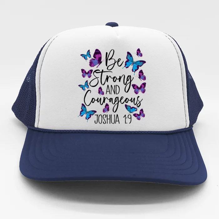 Christian Bible Verse Be Strong Joshua 1:9 Butterfly Trucker Hat