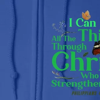 Christian Bible Verse Philippians 4:13 Flower Butterfly Meaningful Gift Full Zip Hoodie