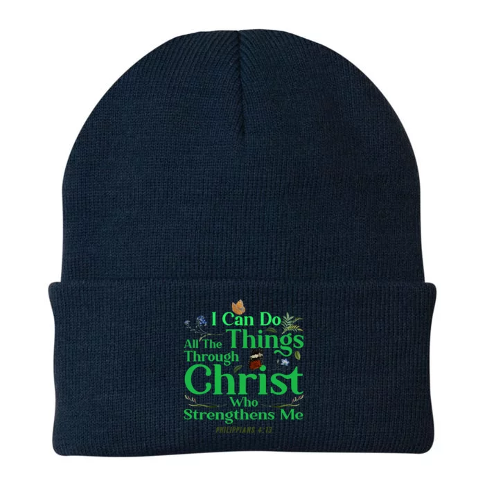 Christian Bible Verse Philippians 4:13 Flower Butterfly Meaningful Gift Knit Cap Winter Beanie