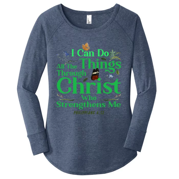 Christian Bible Verse Philippians 4:13 Flower Butterfly Meaningful Gift Women's Perfect Tri Tunic Long Sleeve Shirt