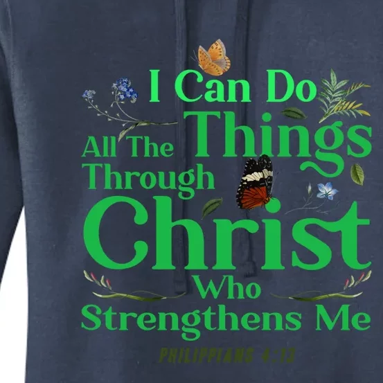 Christian Bible Verse Philippians 4:13 Flower Butterfly Meaningful Gift Women's Pullover Hoodie