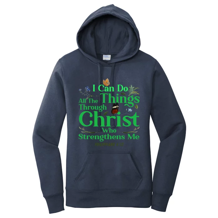 Christian Bible Verse Philippians 4:13 Flower Butterfly Meaningful Gift Women's Pullover Hoodie