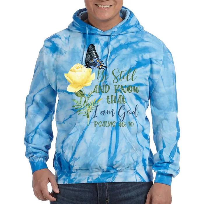 Christian Bible Verse Psalm 4610 Flower Butterfly Tie Dye Hoodie