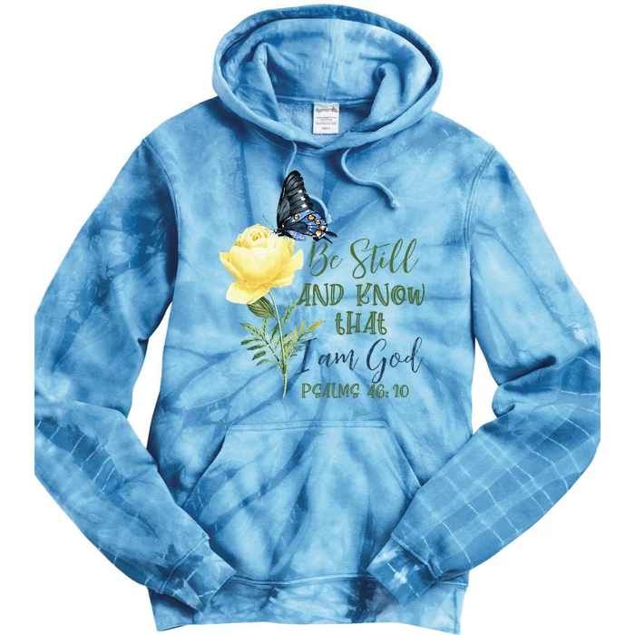 Christian Bible Verse Psalm 4610 Flower Butterfly Tie Dye Hoodie