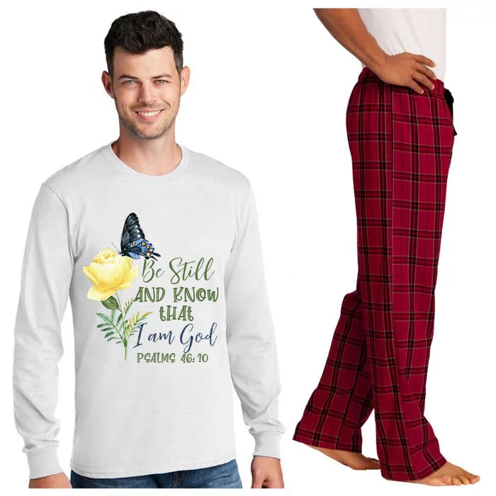 Christian Bible Verse Psalm 4610 Flower Butterfly Long Sleeve Pajama Set