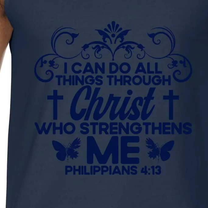 Christian Bible Verse Philippians 4:13 Flower Butterfly Gift Comfort Colors® Tank Top