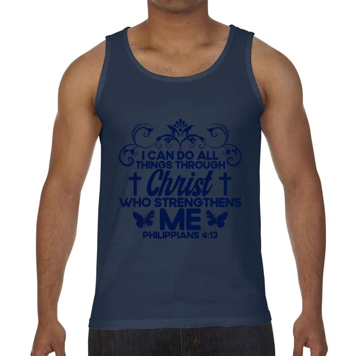 Christian Bible Verse Philippians 4:13 Flower Butterfly Gift Comfort Colors® Tank Top