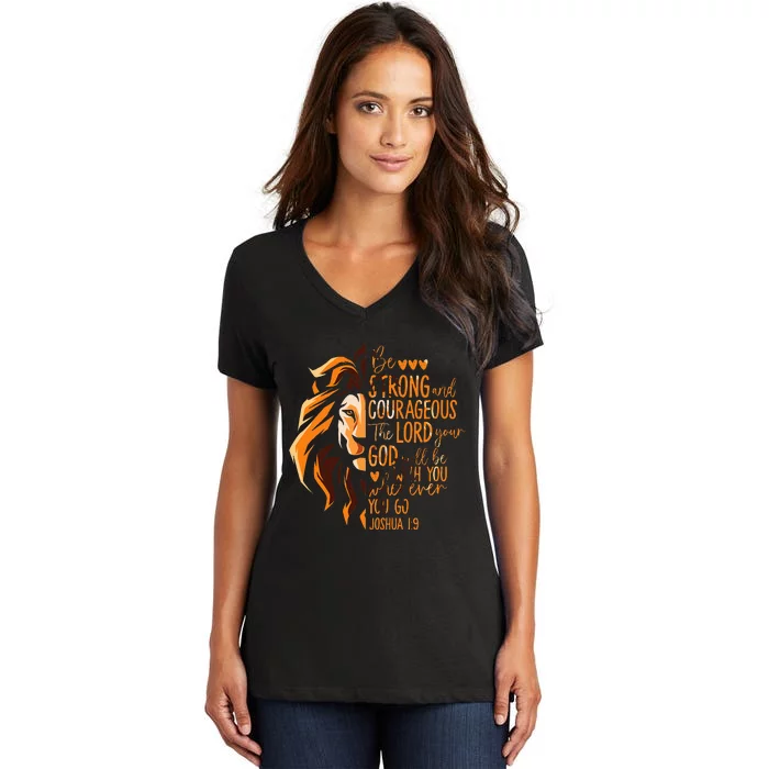 Christian Bible Verse Joshua 19 Lion Women's V-Neck T-Shirt