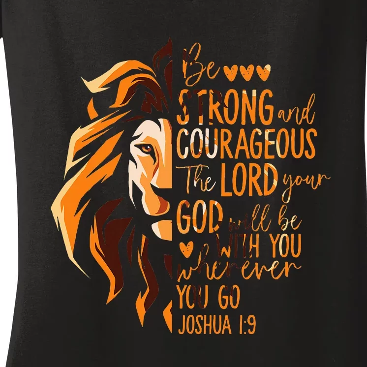 Christian Bible Verse Joshua 19 Lion Women's V-Neck T-Shirt