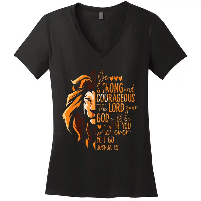 Christian Bible Verse Joshua 19 Lion Women's V-Neck T-Shirt