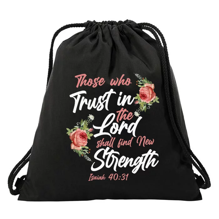 Christian Bible Verse Quote Rose Flower Isaiah 4031 Drawstring Bag