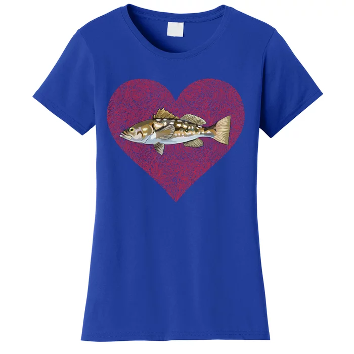 Calico Bass Valentines Day Fish Love Fingerprint Great Gift Women's T-Shirt