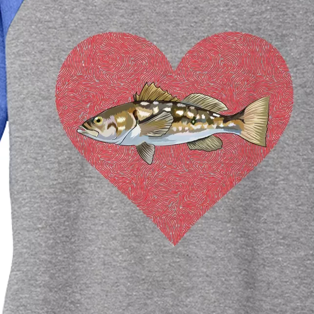 Calico Bass Valentines Day Fish Love Fingerprint Great Gift Women's Tri-Blend 3/4-Sleeve Raglan Shirt