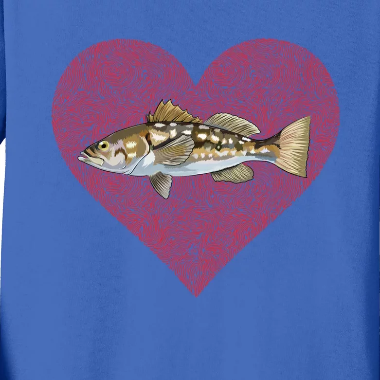 Calico Bass Valentines Day Fish Love Fingerprint Great Gift Kids Long Sleeve Shirt