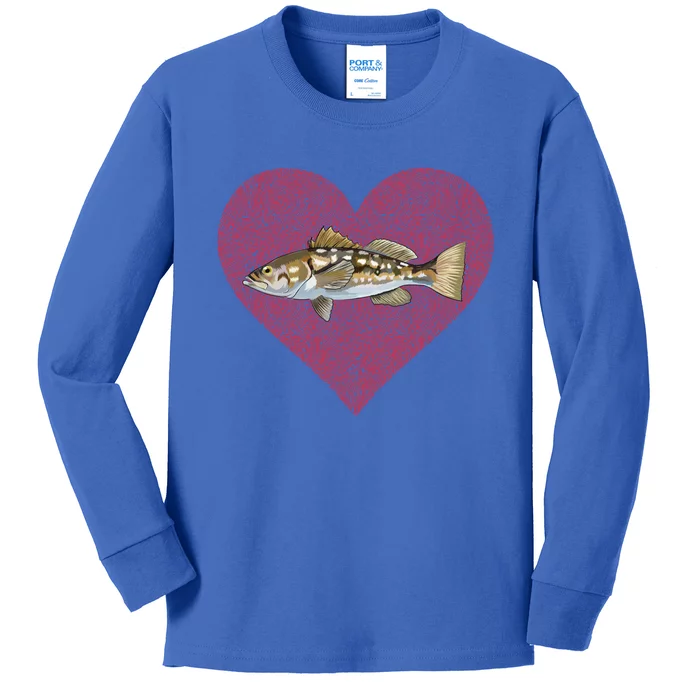 Calico Bass Valentines Day Fish Love Fingerprint Great Gift Kids Long Sleeve Shirt