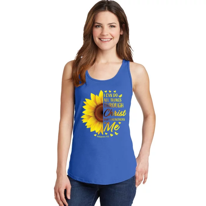 Christian Bible Verse Philippians 4:13 Funny Gift Sunflower Meaningful Gift Ladies Essential Tank