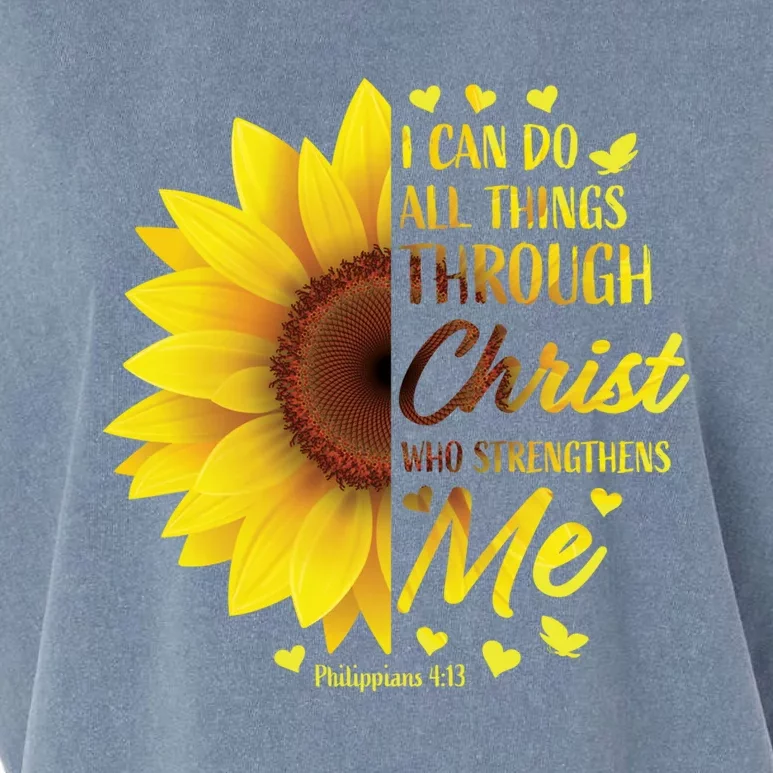 Christian Bible Verse Philippians 4:13 Funny Gift Sunflower Meaningful Gift Garment-Dyed Women's Muscle Tee