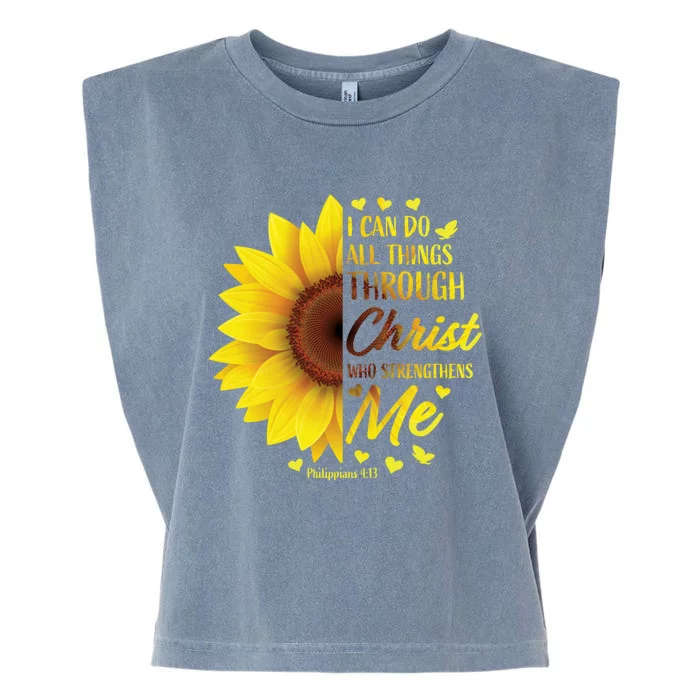 Christian Bible Verse Philippians 4:13 Funny Gift Sunflower Meaningful Gift Garment-Dyed Women's Muscle Tee