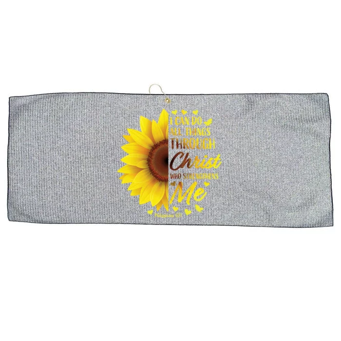 Christian Bible Verse Philippians 4:13 Funny Gift Sunflower Meaningful Gift Large Microfiber Waffle Golf Towel