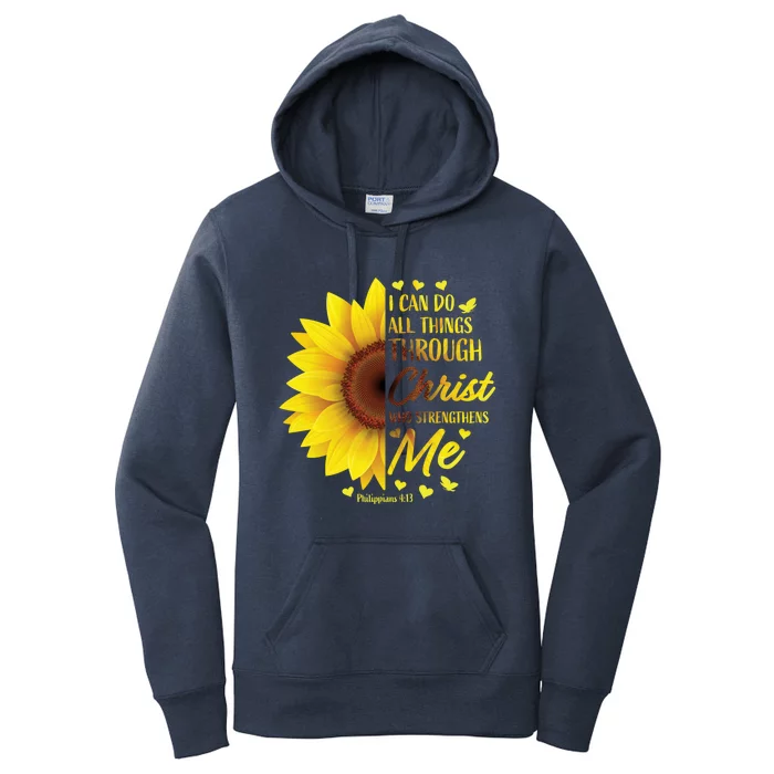 Christian Bible Verse Philippians 4:13 Funny Gift Sunflower Meaningful Gift Women's Pullover Hoodie