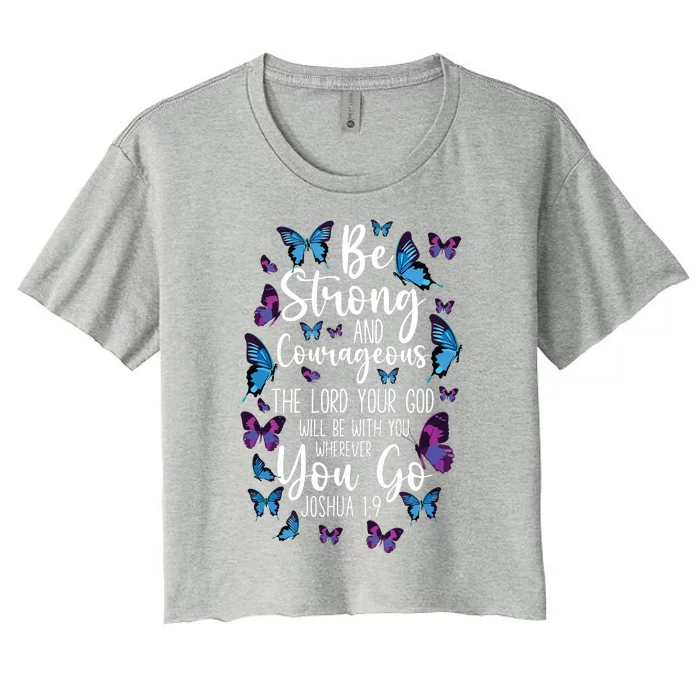 Christian Bible Verse Quote Butterfly Joshua 19 Women's Crop Top Tee