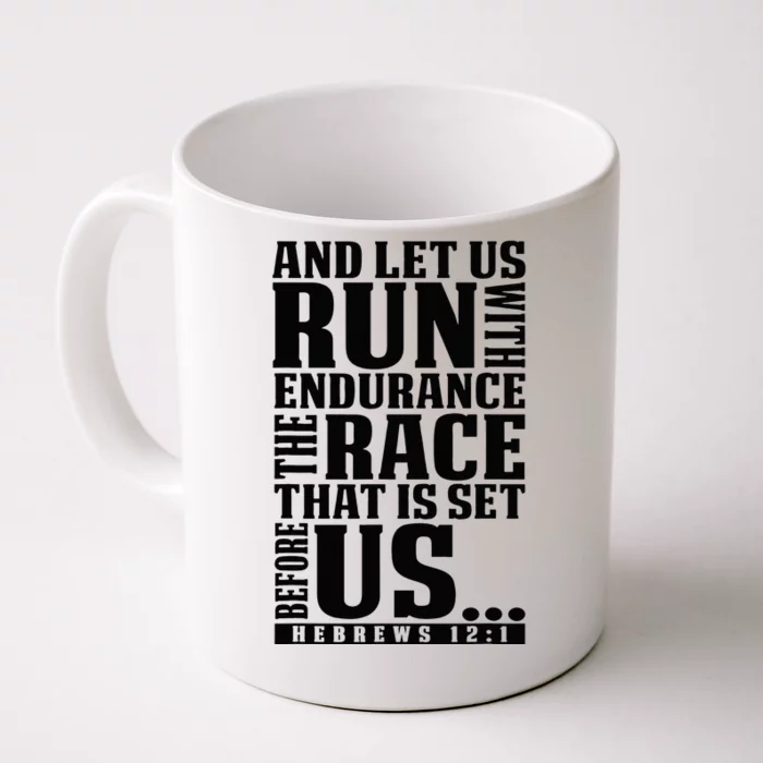 Christian Bible Verse Let Us Run With Endurance Running Gift Front & Back Coffee Mug