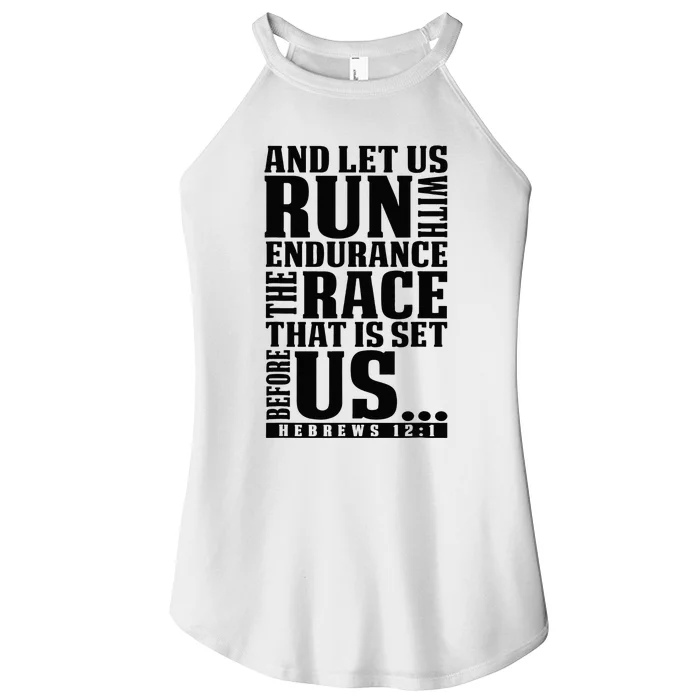 Christian Bible Verse Let Us Run With Endurance Running Gift Women’s Perfect Tri Rocker Tank