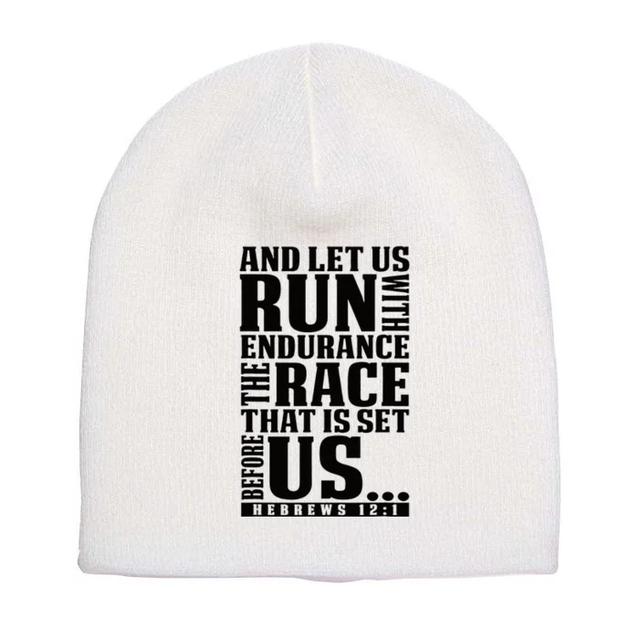 Christian Bible Verse Let Us Run With Endurance Running Gift Short Acrylic Beanie