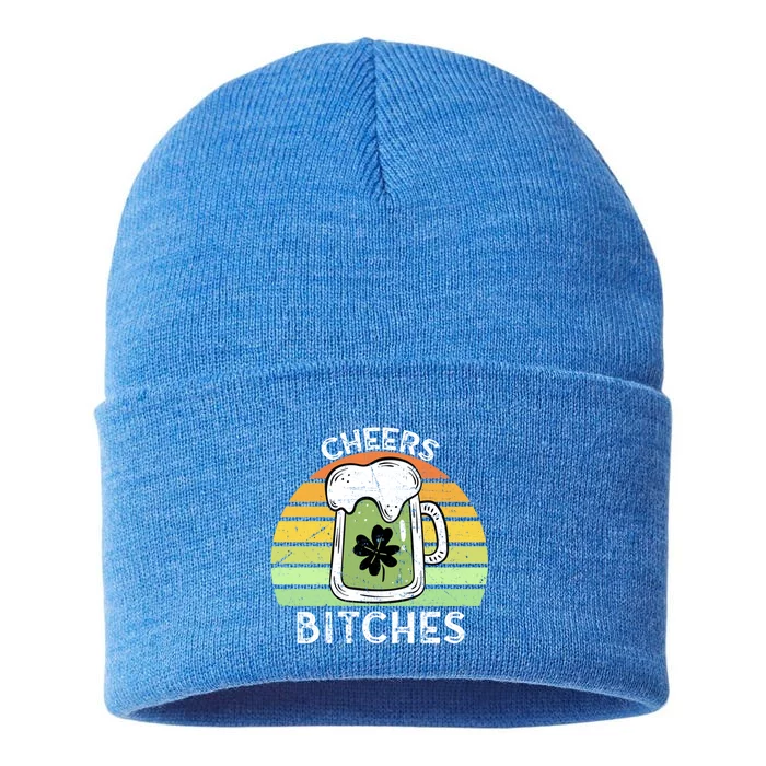 Cheers Bitches Vintage Saint Patricks Retro Beer Ing Cute Gift Sustainable Knit Beanie