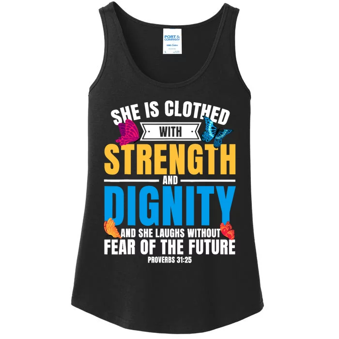 Christian Bible Verse Proverbs 31:25 Butterfly Ladies Essential Tank