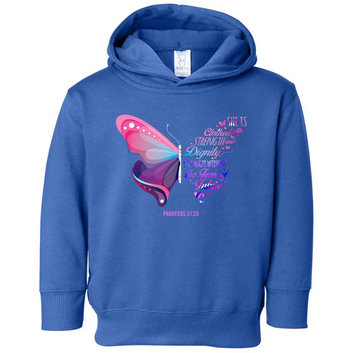 Christian Bible Verse Proverbs 31:25 Butterfly Gift Toddler Hoodie