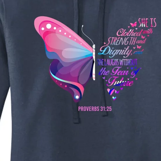 Christian Bible Verse Proverbs 31:25 Butterfly Gift Women's Pullover Hoodie