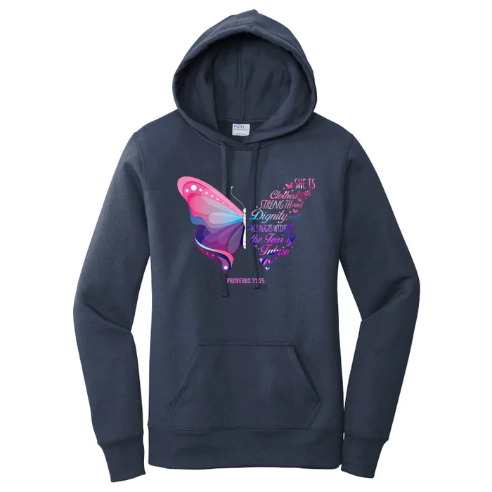 Christian Bible Verse Proverbs 31:25 Butterfly Gift Women's Pullover Hoodie