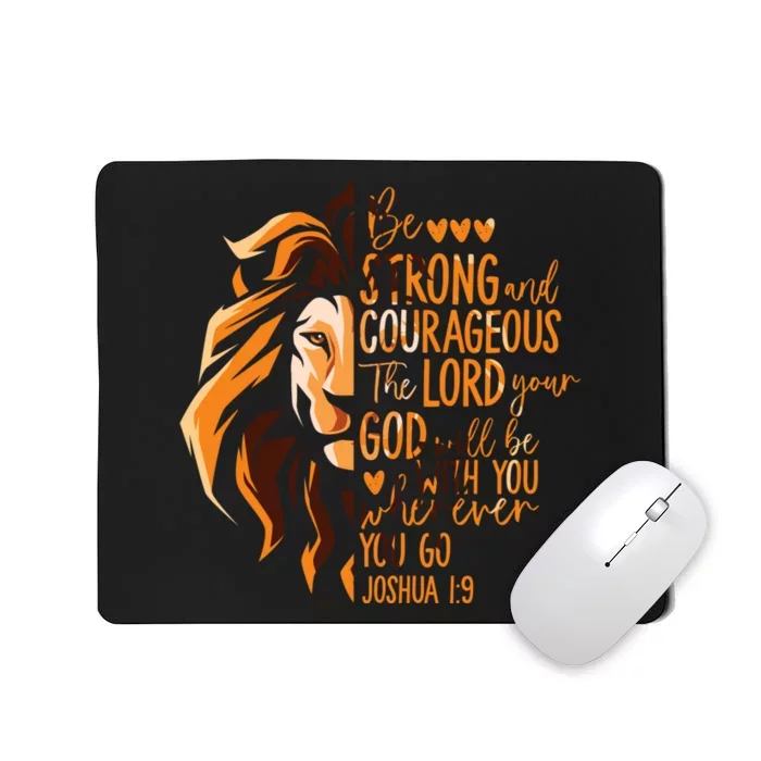 Christian Bible Verse Joshua 1:9 Lion Inspirational Religious Faith Jesus God Mousepad