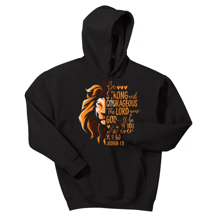 Christian Bible Verse Joshua 1:9 Lion Inspirational Religious Faith Jesus God Kids Hoodie