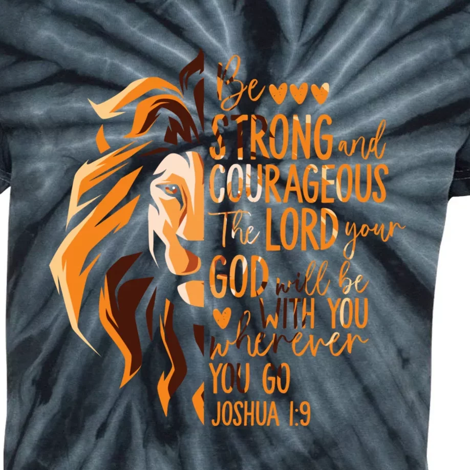 Christian Bible Verse Joshua 1:9 Lion Inspirational Religious Faith Jesus God Kids Tie-Dye T-Shirt