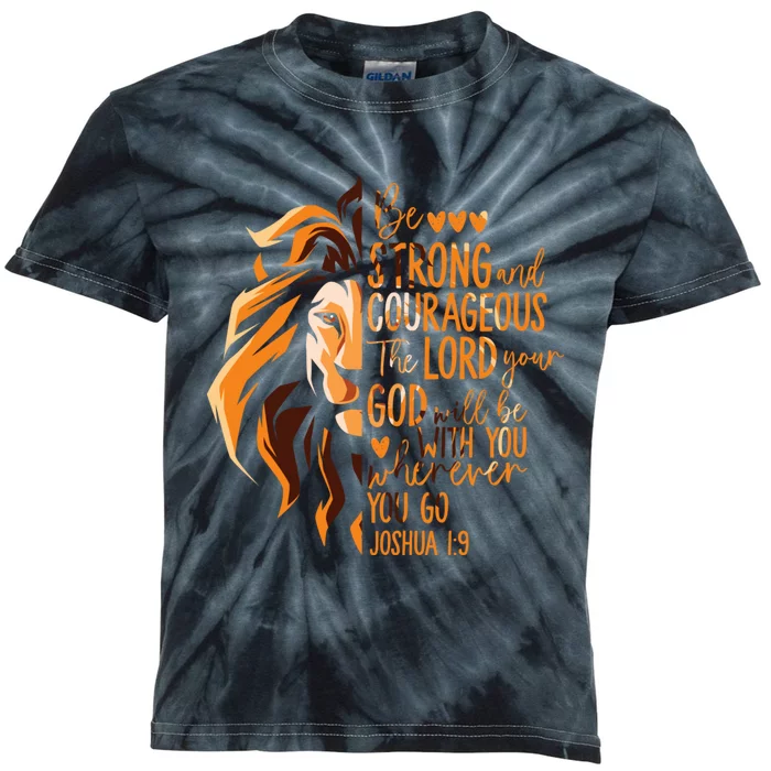 Christian Bible Verse Joshua 1:9 Lion Inspirational Religious Faith Jesus God Kids Tie-Dye T-Shirt