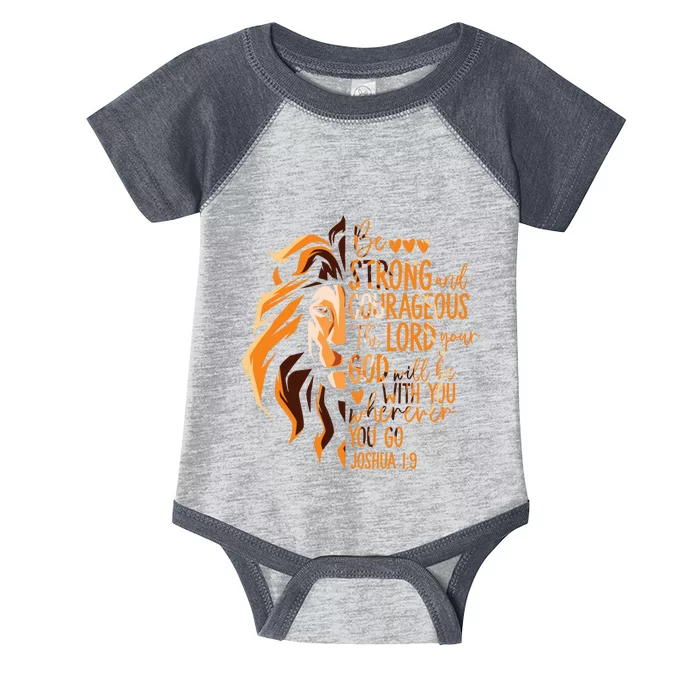 Christian Bible Verse Joshua 1:9 Lion Inspirational Religious Faith Jesus God Infant Baby Jersey Bodysuit