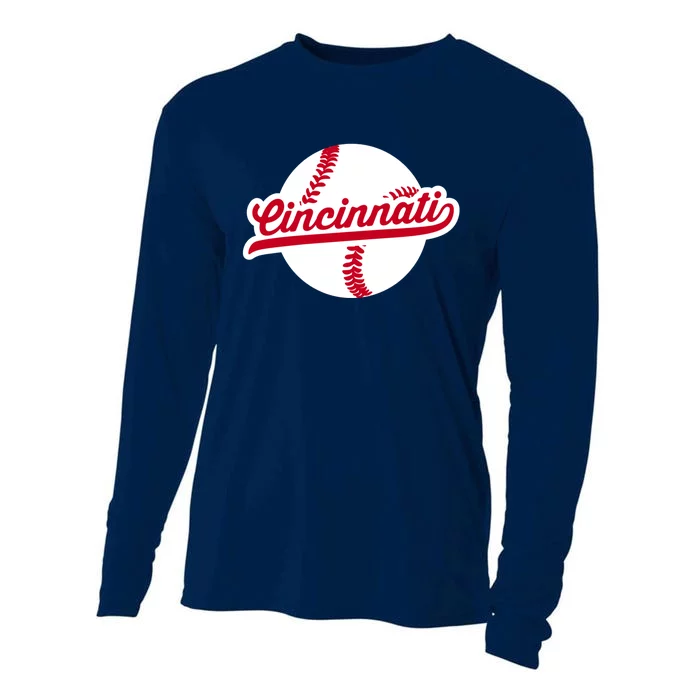 Cincinnati Baseball Vintage Ohio Pride Love City Red Cooling Performance Long Sleeve Crew