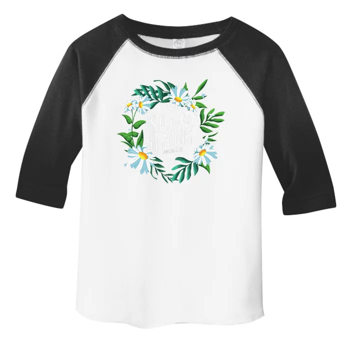 Christian Bible Verse She Is Strong Proverbs 3125 Flower Toddler Fine Jersey T-Shirt