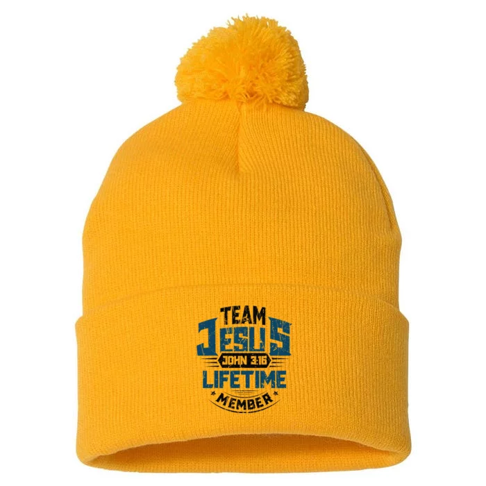 Christian Bible Verse Team Jesus Lifetime Member Scripture Pom Pom 12in Knit Beanie