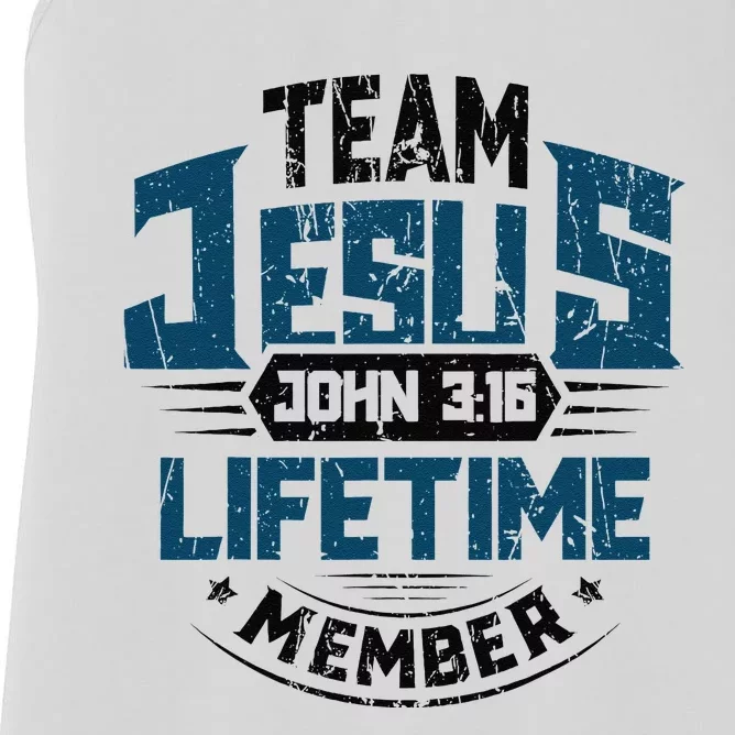 Christian Bible Verse Team Jesus Lifetime Member Scripture Women's Racerback Tank