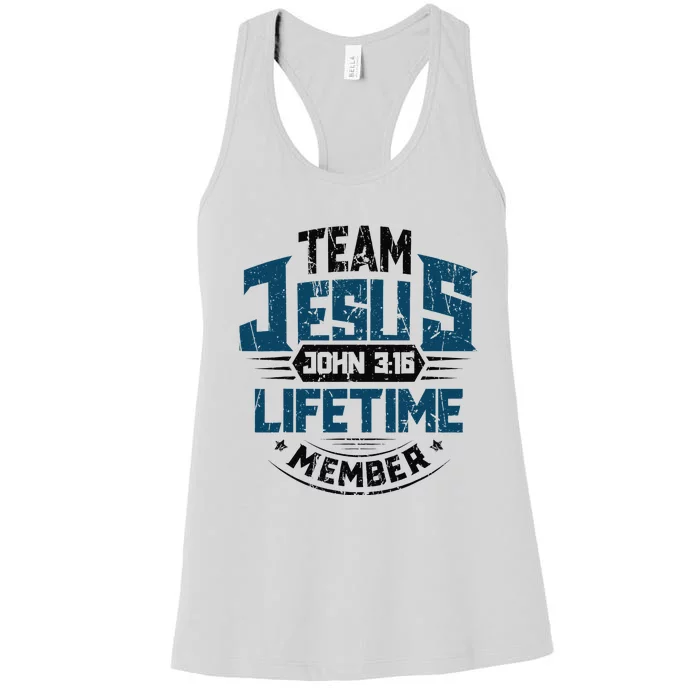 Christian Bible Verse Team Jesus Lifetime Member Scripture Women's Racerback Tank