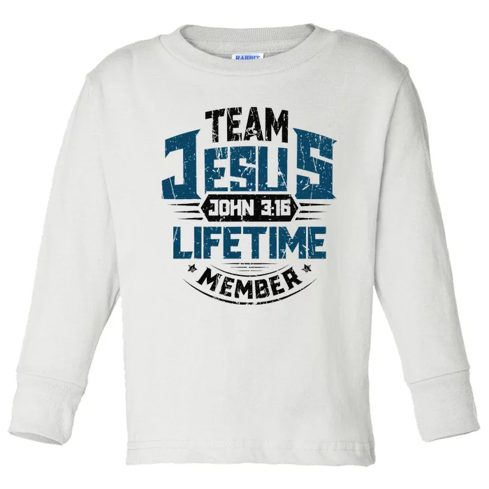 Christian Bible Verse Team Jesus Lifetime Member Scripture Toddler Long Sleeve Shirt