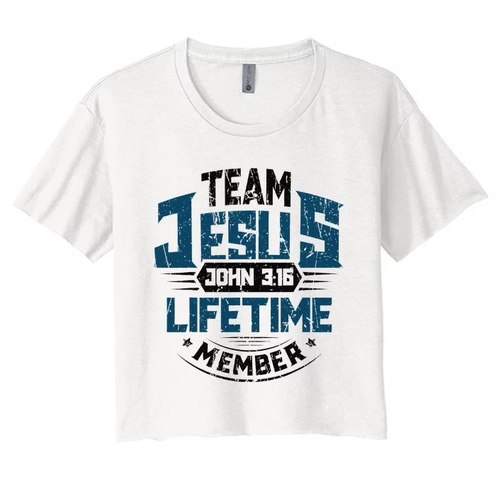 Christian Bible Verse Team Jesus Lifetime Member Scripture Women's Crop Top Tee