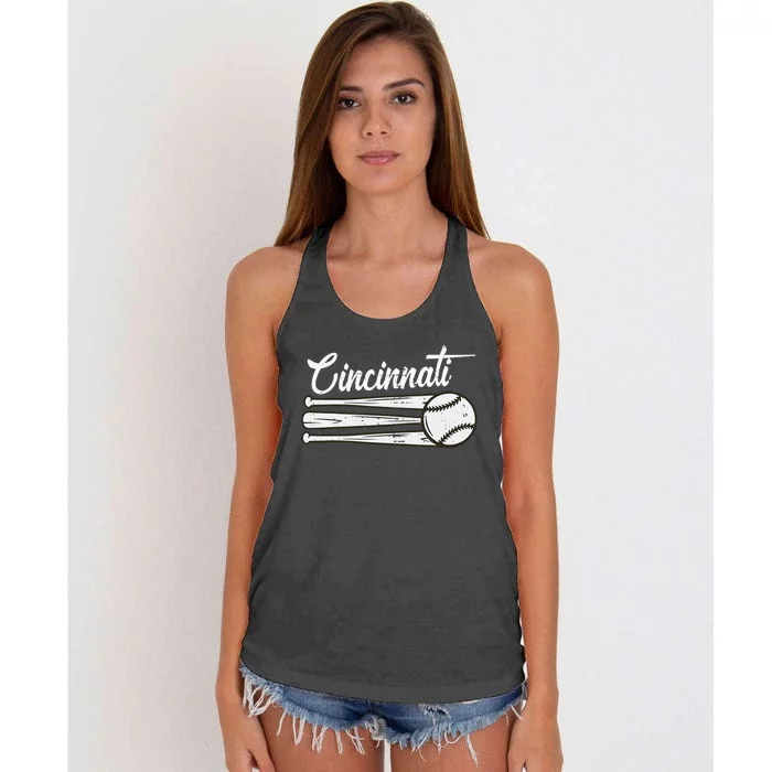 Cincinnati Baseball Vintage Distressed Met At Gameday Women's Knotted Racerback Tank