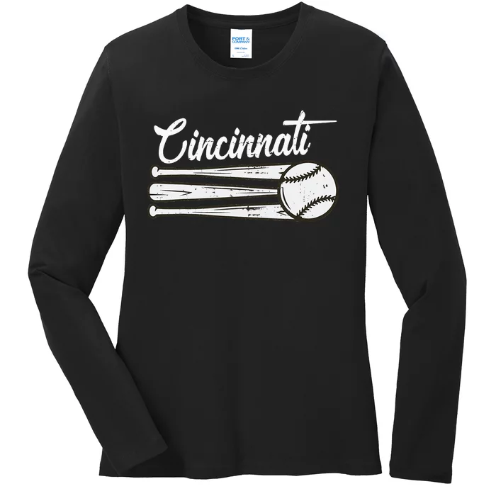 Cincinnati Baseball Vintage Distressed Met At Gameday Ladies Long Sleeve Shirt