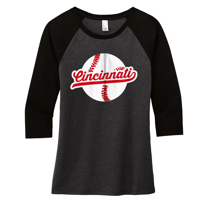 Cincinnati Baseball Vintage Ohio Pride Love City Red Zip Hoodie Women's Tri-Blend 3/4-Sleeve Raglan Shirt