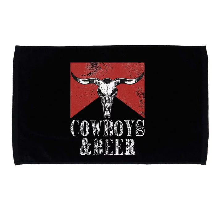 Cow & Beer Vintage Rodeo Bull Horn Western Country Microfiber Hand Towel